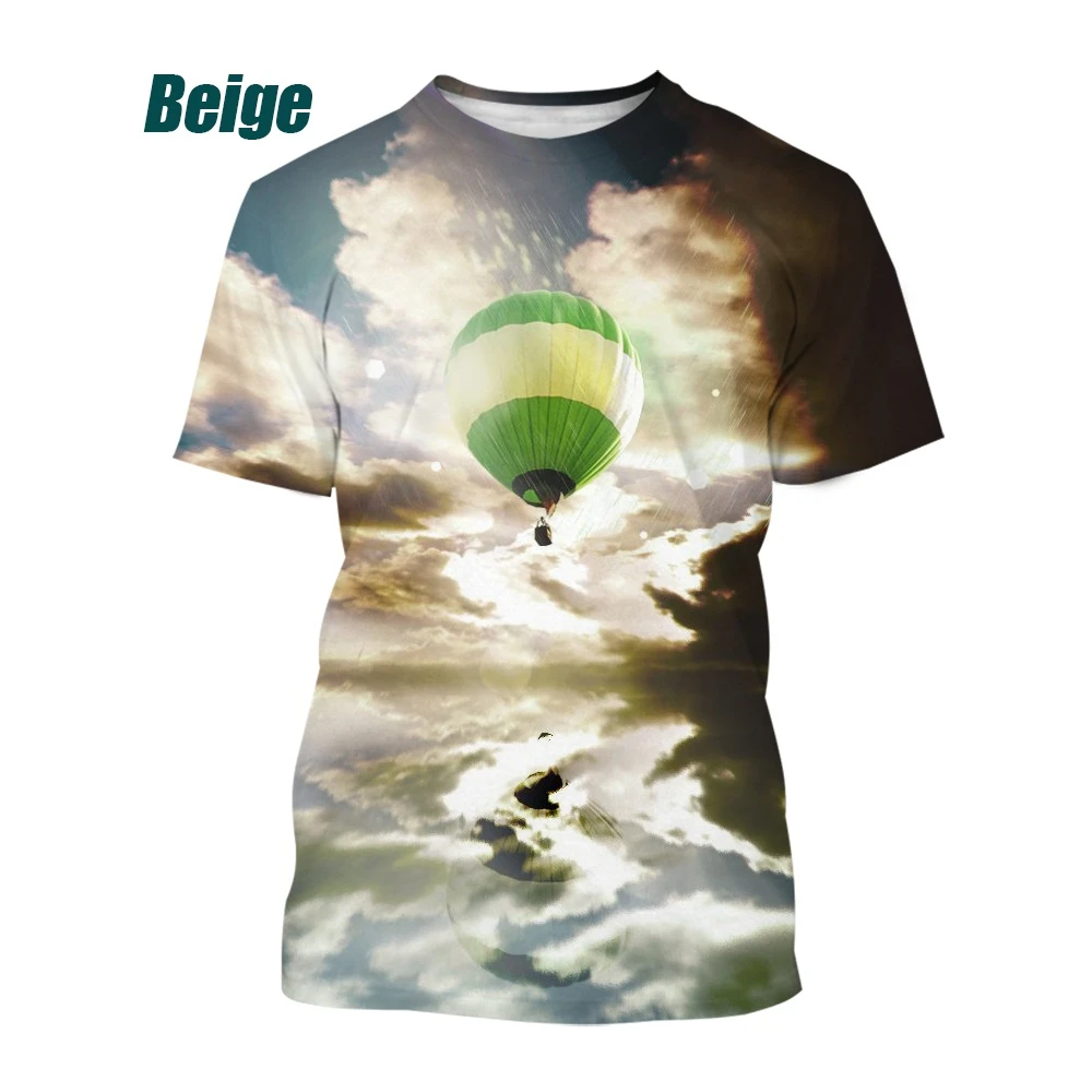 

Мужская и женская летняя футболка 2022, Повседневная футболка с 3d принтом горячего воздушного шара, дышащая и удобная мягкая футболка