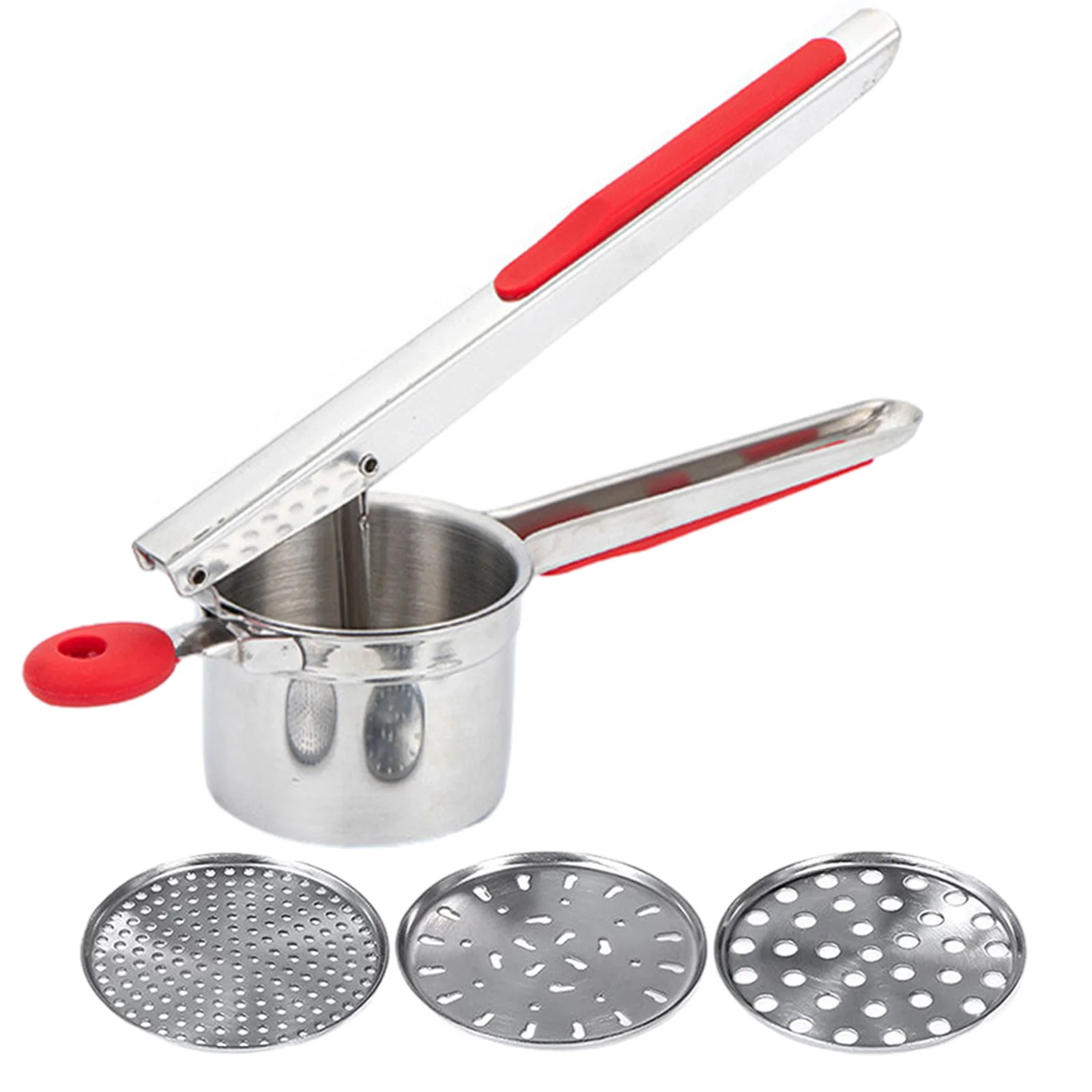 

Non Slip Professional Silicone Handle Restaurant Ricer Spaetzle Vegetable 3 Interchangeable Discs Stainless Steel Potato Press