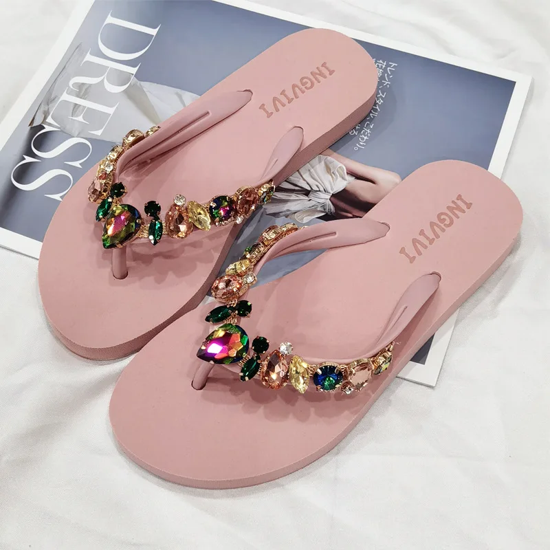 

Beach Shoes Slippers Flat Luxury Slides Jelly Flip Flops Low Women Thongs Pantofle Sabot Designer Glitter Summer Hawaiian 2023 F