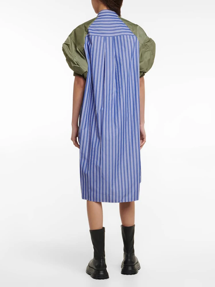 Женское платье-рубашка с отложным воротником коротким рукавом-фонариком и