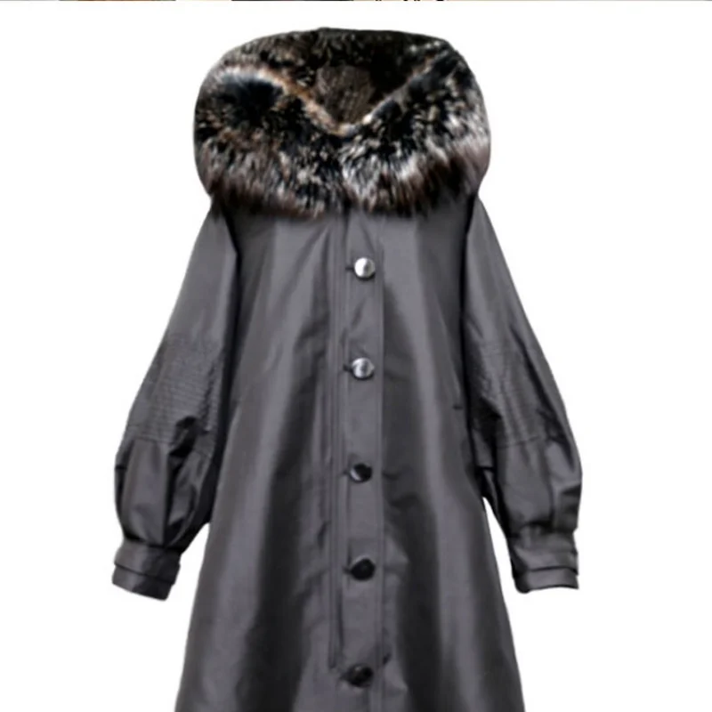 

Clothes 2023 New Jacket Women Women’s Parkas Female Fox Fur Collar Hooded Rex Rabbit Fur Liner Long Fur Coat Thick Winter