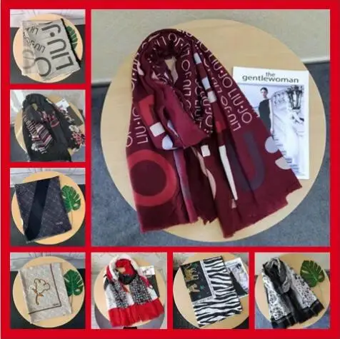 

2021 Italy liu jo ladies cashmere fashion shawl printed letter scarf shading and warm dual-use embroidery long scarf