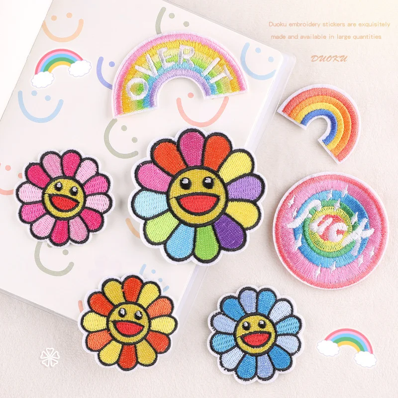 

7 styles mixed Cartoon Flower Rainbow Iron On patches for children's clothing embroidery jacket Cute DIY Applique Badge 7 style