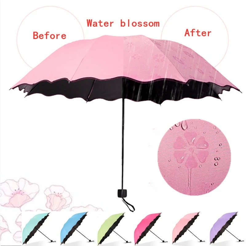 

Креативный волшебный Зонт с цветами воды, женский модный складной зонт с воланом, двухслойный Ветрозащитный Зонт с УФ-защитой внутри/снаружи