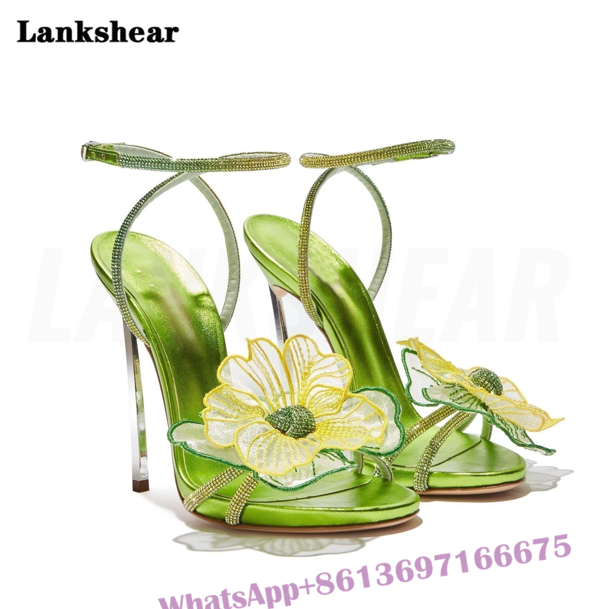 Purple Green Floral Embellished Women Sandals Open Toe Stiletto Ankle Strap Party Sandals Pumps Wedding High Quality Sandals