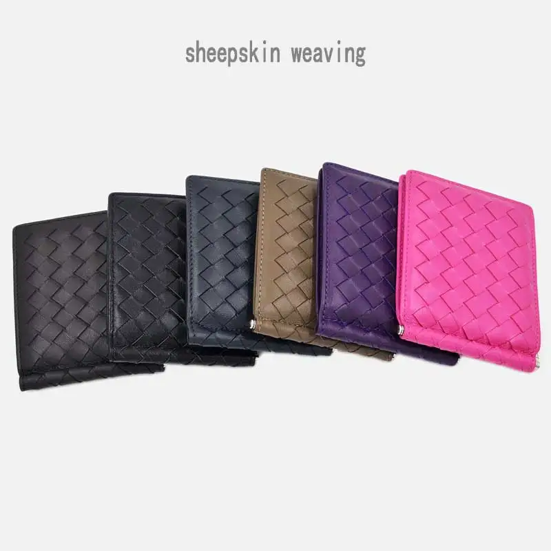 Men's Card Holde 100% Sheepskin Luxury Brand Money Clips Women's Wallet Fashion Woven Mini Wallets Credit CardHolder 2023 Korean