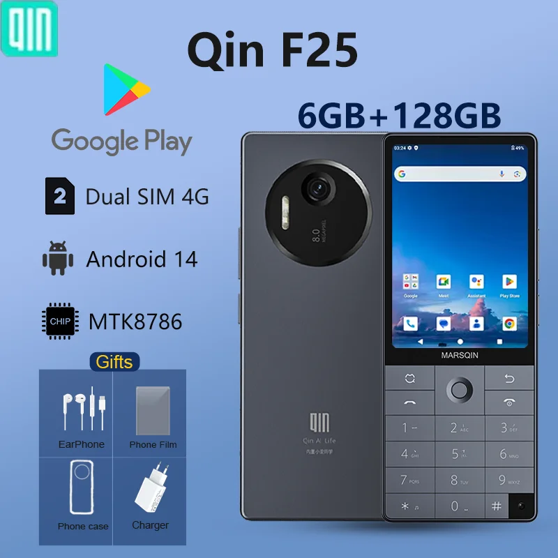 Фото Новый смартфон Qin F25, Google Play, Android 14, две SIM-карты, 6 ГБ + 128 ГБ, 2700 мАч, WIFI Bluetooth, сенсорный экран 3,54 дюйма, MTK8786 №1