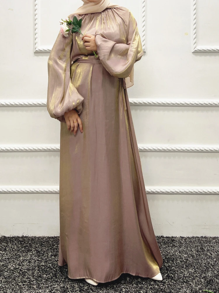 Dubai Turkey Abaya Muslim Dress Women Lantern Sleeve Lace-up Isalmic Robe Ramadan Eid Elegant Morocco Kaftan Party Vestidos