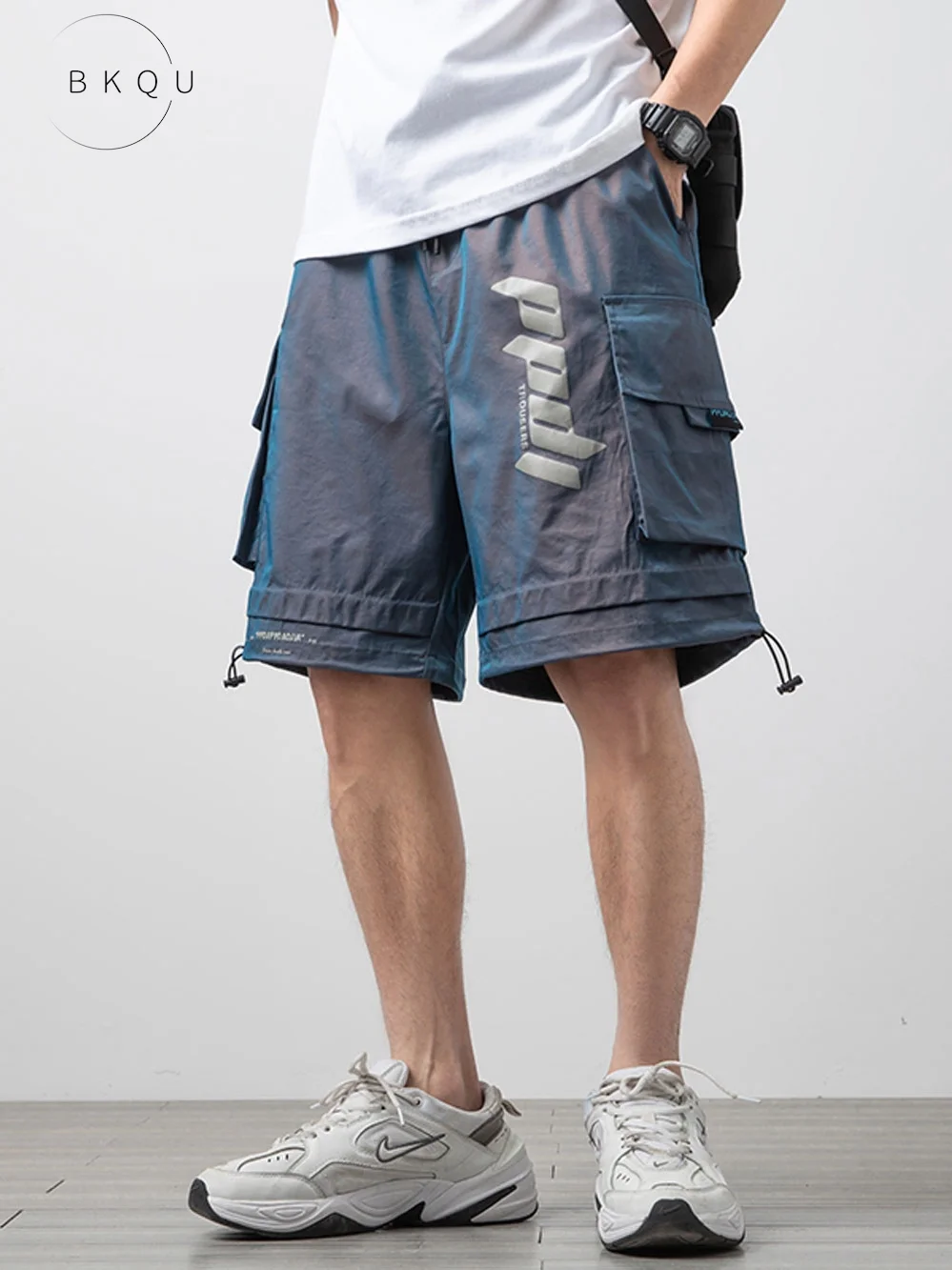 BKQU Tooling Shorts Male Summer Ice Silk Sweatpants Thin Printing Leisure Pants In The 5 Points