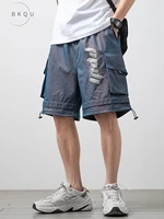 bkqu tooling shorts male summer ice silk sweatpants thin printing leisure pants in the 5 points