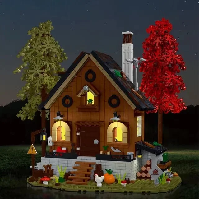 

031072 Creative Expert Moc Ideas Light Forest Cabin Modular Street View House Model Building Blocks Toys Christmas Gifts 1643pcs