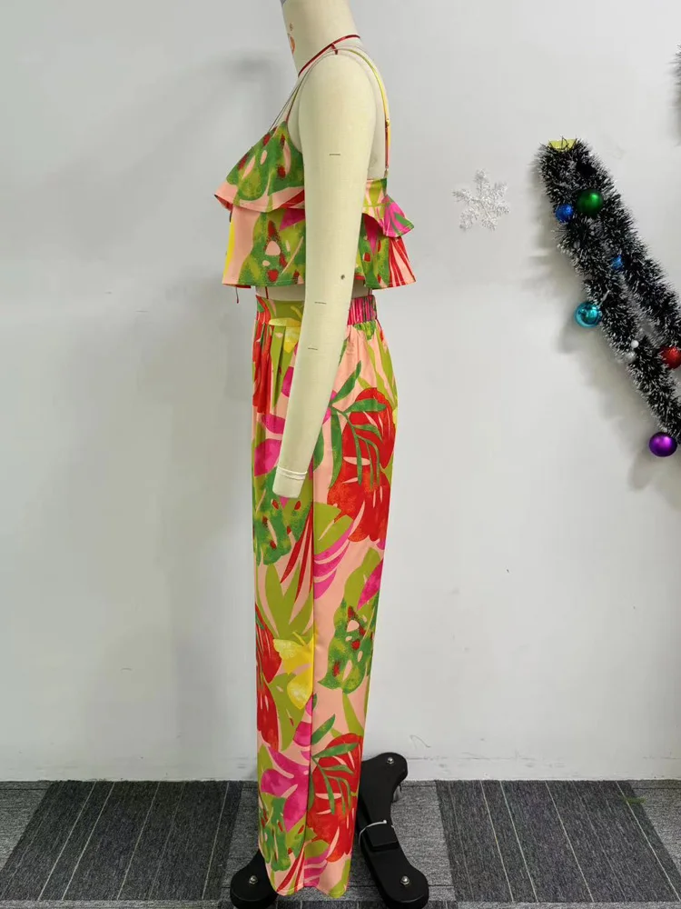 Женский комплект из 2 предметов короткий топ на шнуровке с тропическими оборками