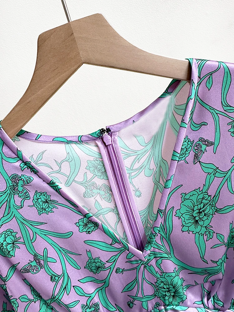 Шелковое атласное платье-миди 19 мм с V-образным вырезом и принтом UK 8-UK 14