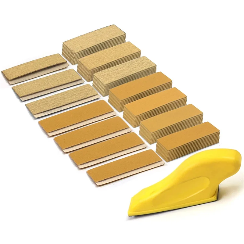 70Pc Sander Paper Kit 3.5X1In Hand Sanding Block for Wet Dry Hook & Loop Alumina 80 To 600 Grit Sandpaper for Wood Craft