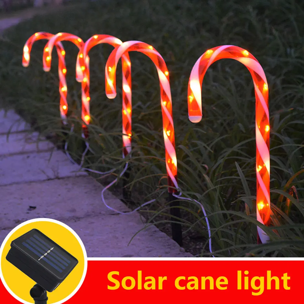 

4pcs LED Candy Cane Light Christmas Solar led light Outdoor Garden Solar Candy Cane Lights Pathway Lawn Xmas New Year's Decor