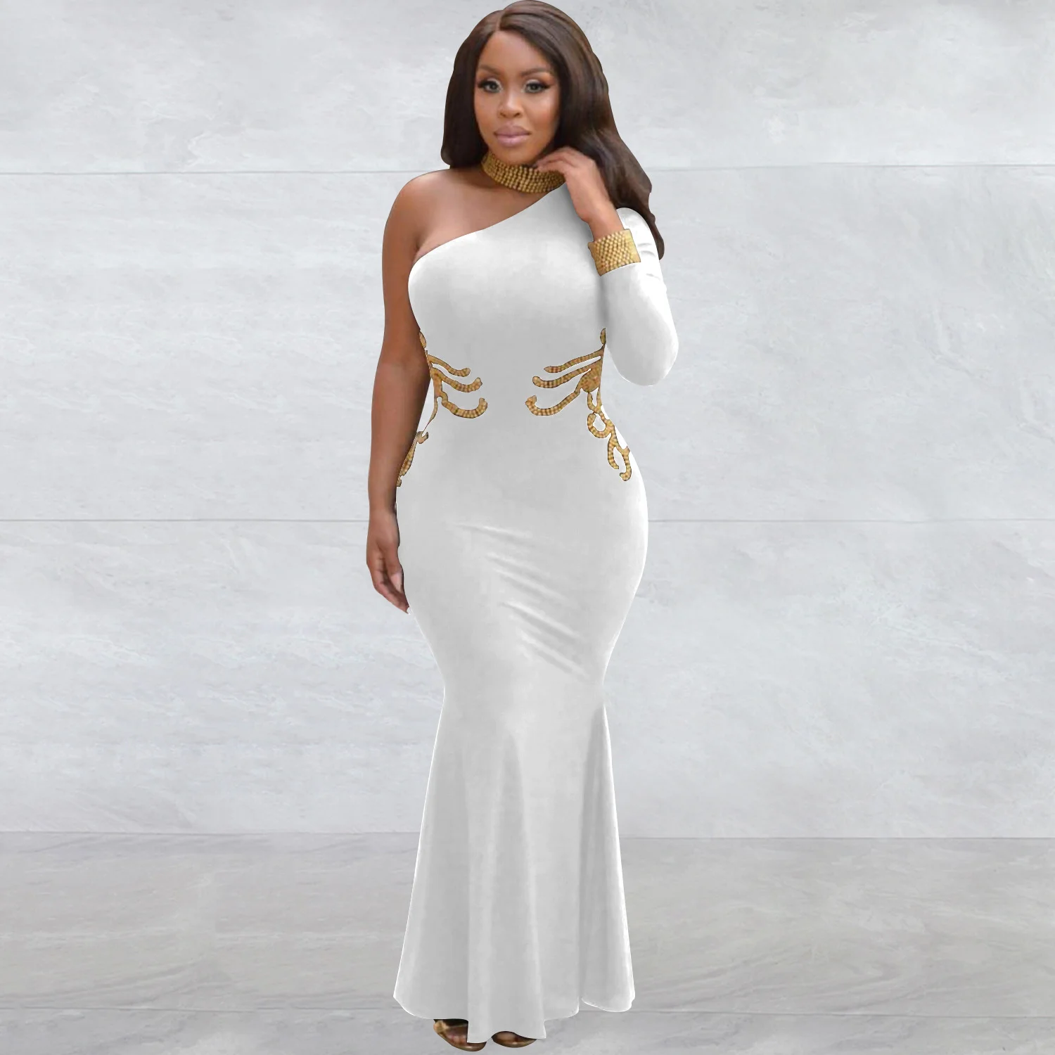 

Элегантное Белое длинное платье, облегающее платье Русалочки макси на одно плечо, женское вечернее платье в африканском стиле на вечерние, свадебное вечернее платье для выпускного вечера, летнее платье