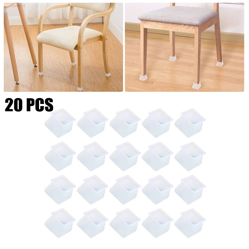 

Square Chair Leg Cap Silicone Clear Floor Protectors Replacement Anti-slip Furniture Table Feet Covers 20 Pcs Table Foot Cover