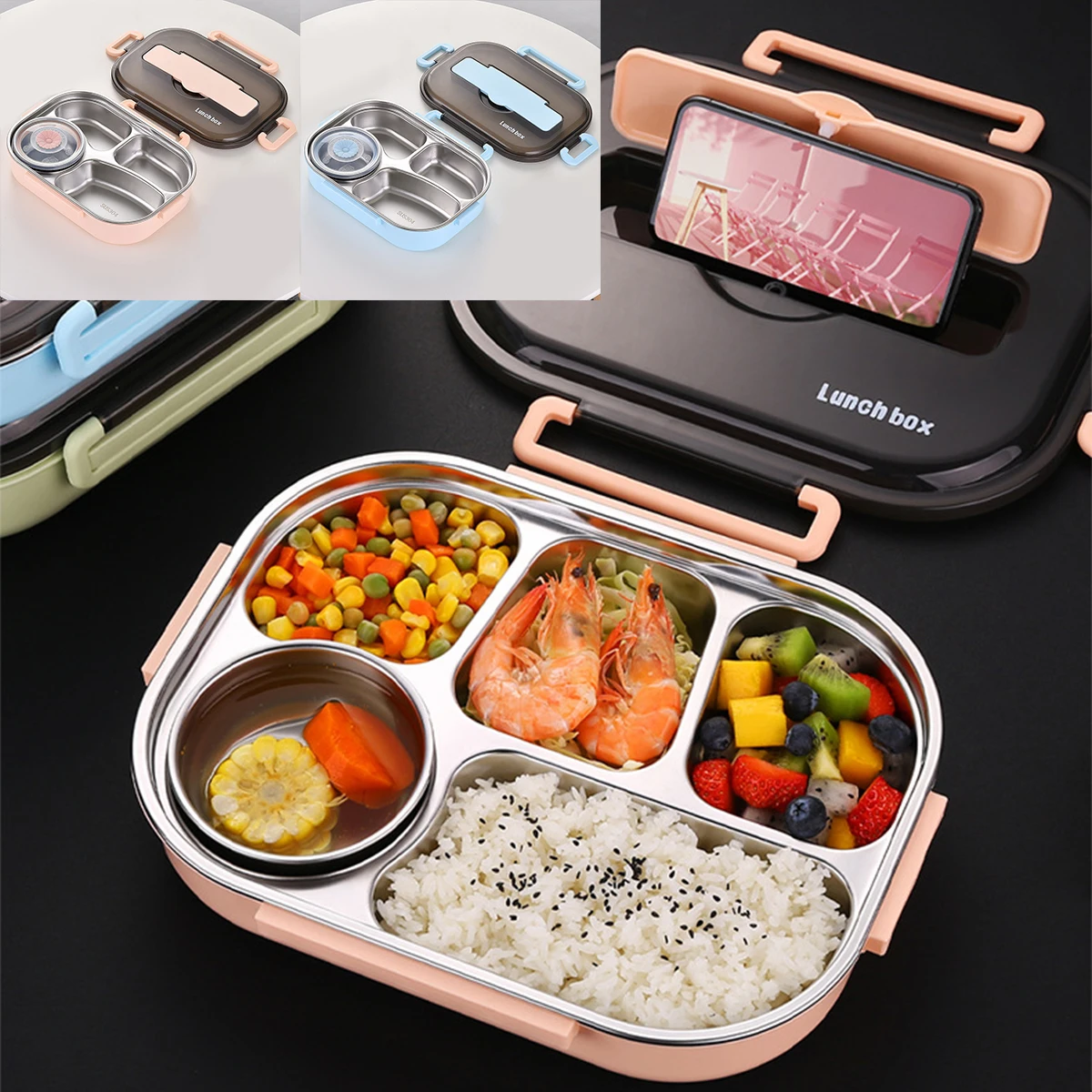 

1300ml Bento Lunch Box with Portable Utensil 304 Stainless Steel Food Storage Bento Box with Soup Bowl Reusable Leak Proof Lunch