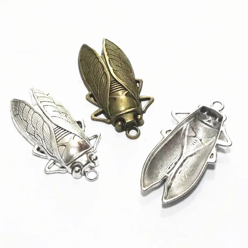 6Pcs 34*62MM Bronze Color Antique Silver Plated Cicada Charms Pendant DIY Jewelry Accessories