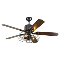 usa morden industrial style wooden 5 blades led ceiling fan with light bulb for ceiling with remote control