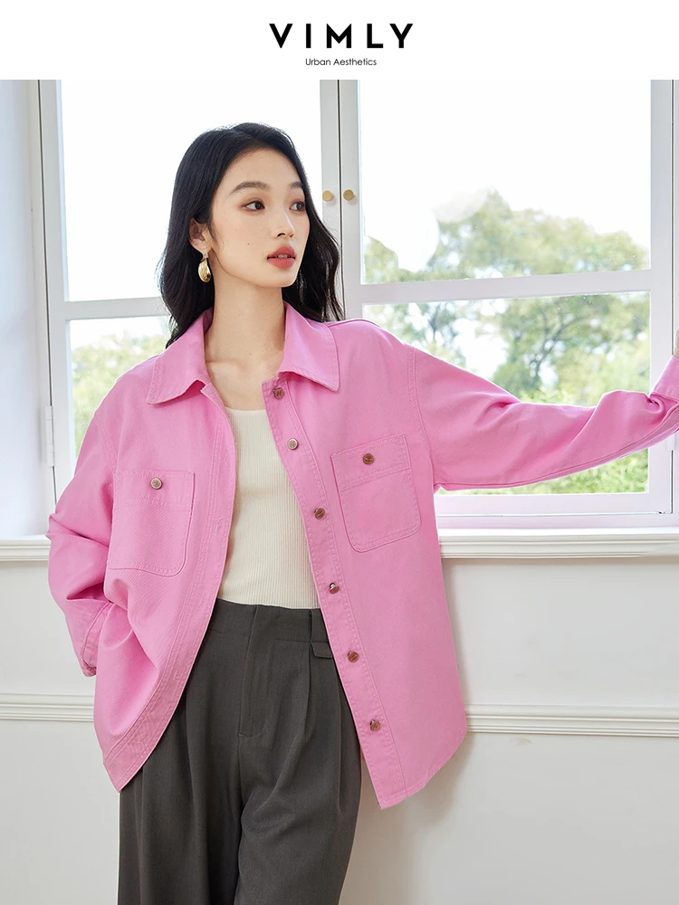 Новая Осенняя модная свободная розовая джинсовая куртка VIMLY в деловом стиле