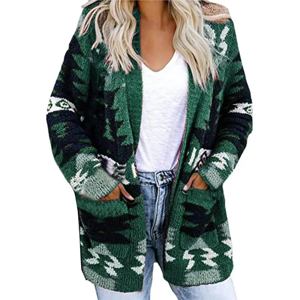Женское рождественское пальто с принтом вязаный кардиган открытым стежком и