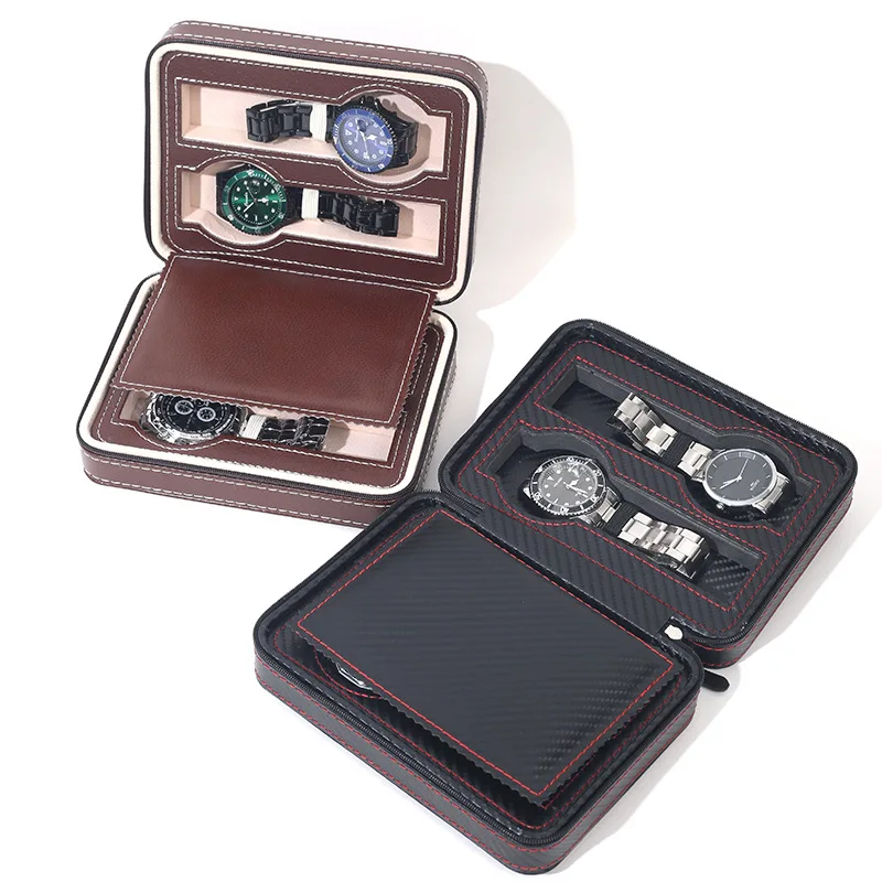 Портативная коробка для часов WELLZONE из искусственной кожи черного/коричневого