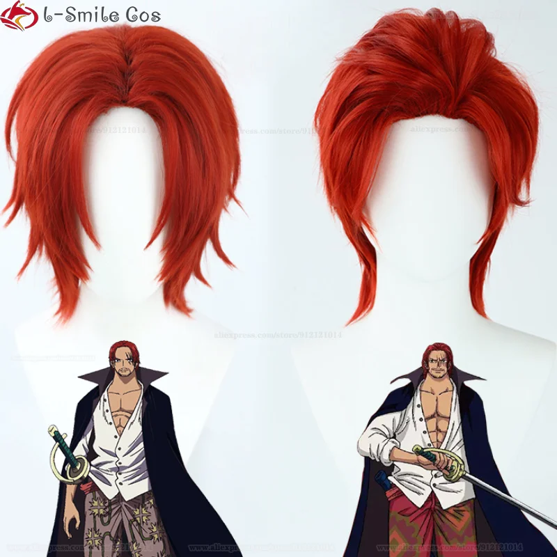 Anime Shanks Cosplay Wig Short Red Men Hair Cosplay Shanks Wigs Heat Resistant Syntheti Hair Halloween Party Wigs + Wig Cap