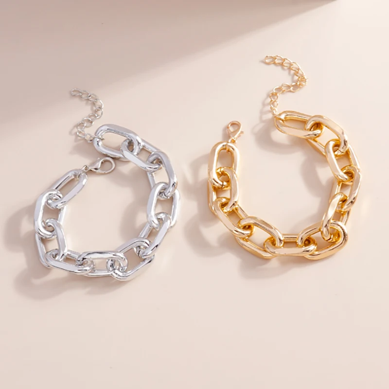 

New Chunky Punk Style Chain & Link Bracelets for Women & Men Hot Gold Silver Color Exquisite Bracelets Wrtstband Accessories