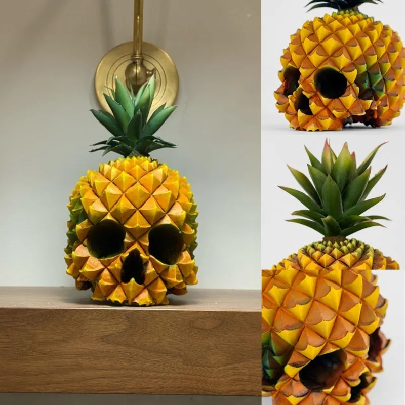 

New Pineapple Skull Resin Halloween New Style Outdoor Statue Explosions Horror Ornament Sculpture Room Decor Festival Decor