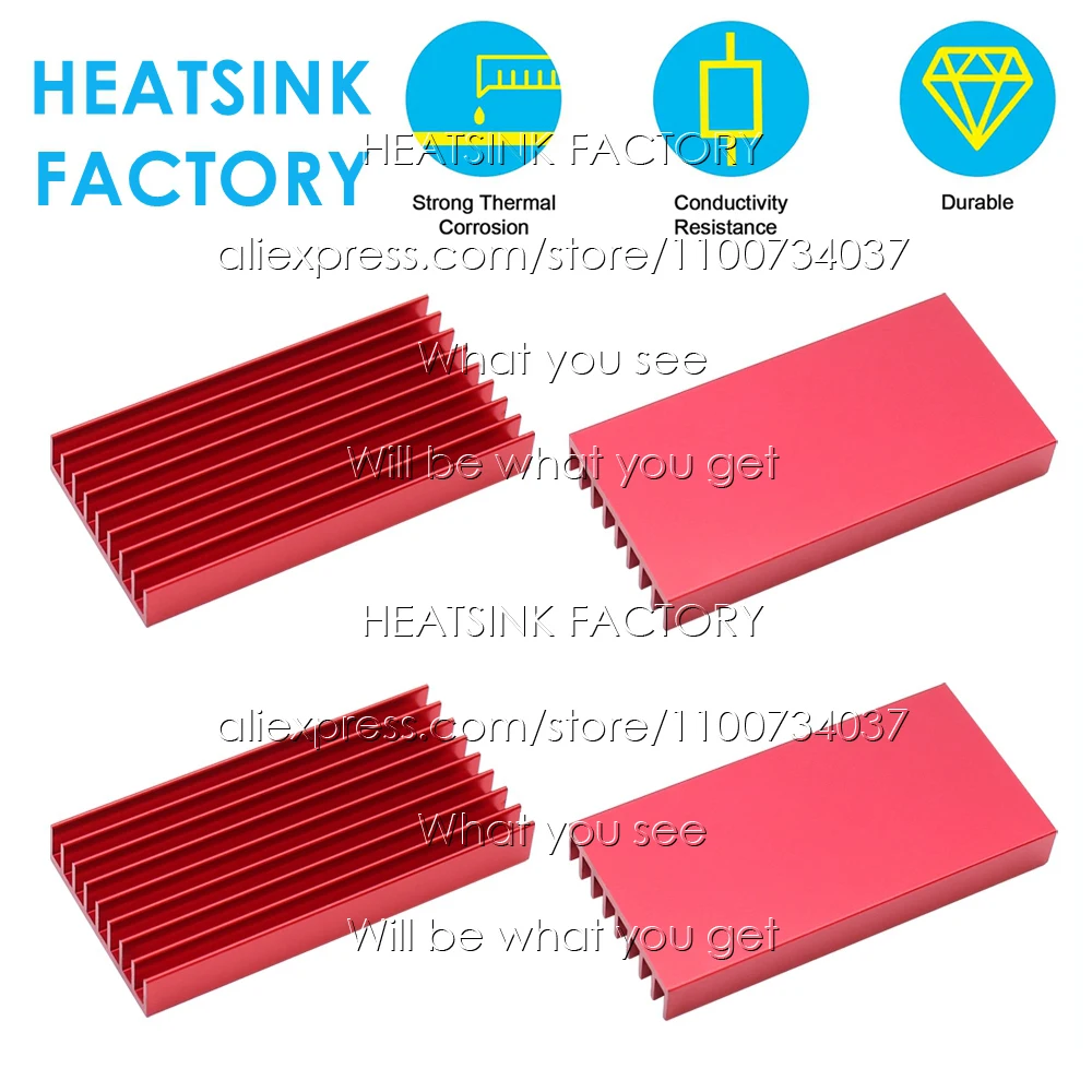 

60x30x8mm Red Aluminum Heatsink Cooling Radiator for Electronic IC Chip MOS RAM AMD CPU LED Cooler Heat Dissipation