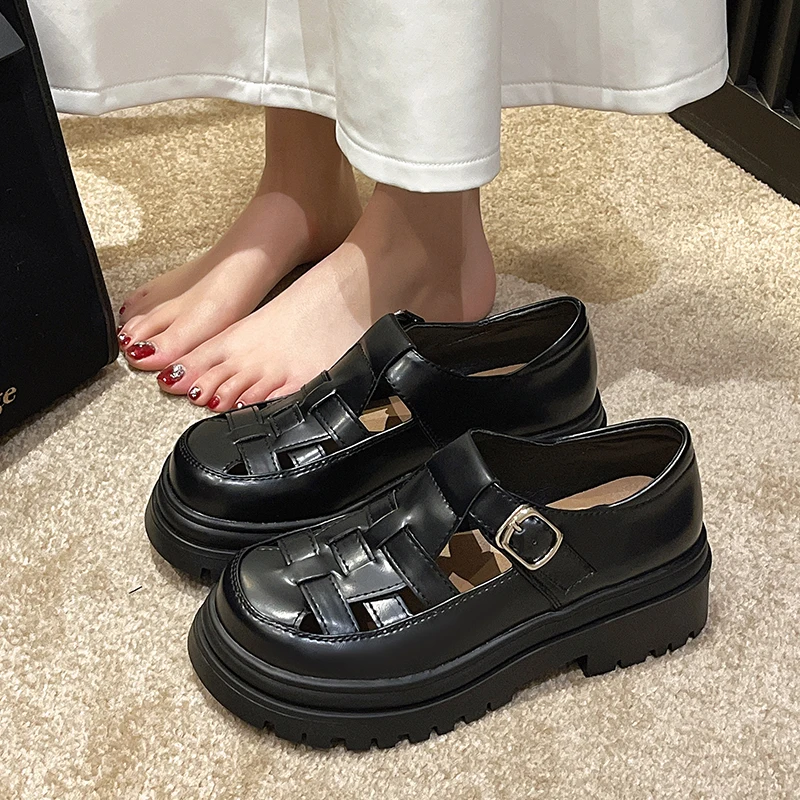 

Женские эспадрильи на платформе, черные универсальные сандалии на толстой подошве, с ремешками и пряжкой, для лета, 2023