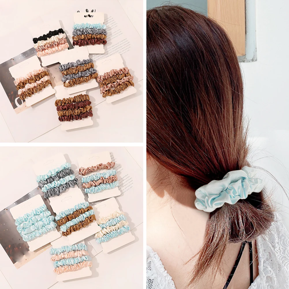 

4 Pcs/set Solid Elastic Scrunchie Hair Ties Rubber Bands For Women Girls Sport Gym Hair Scrunchies Holder Hair Accessories Set