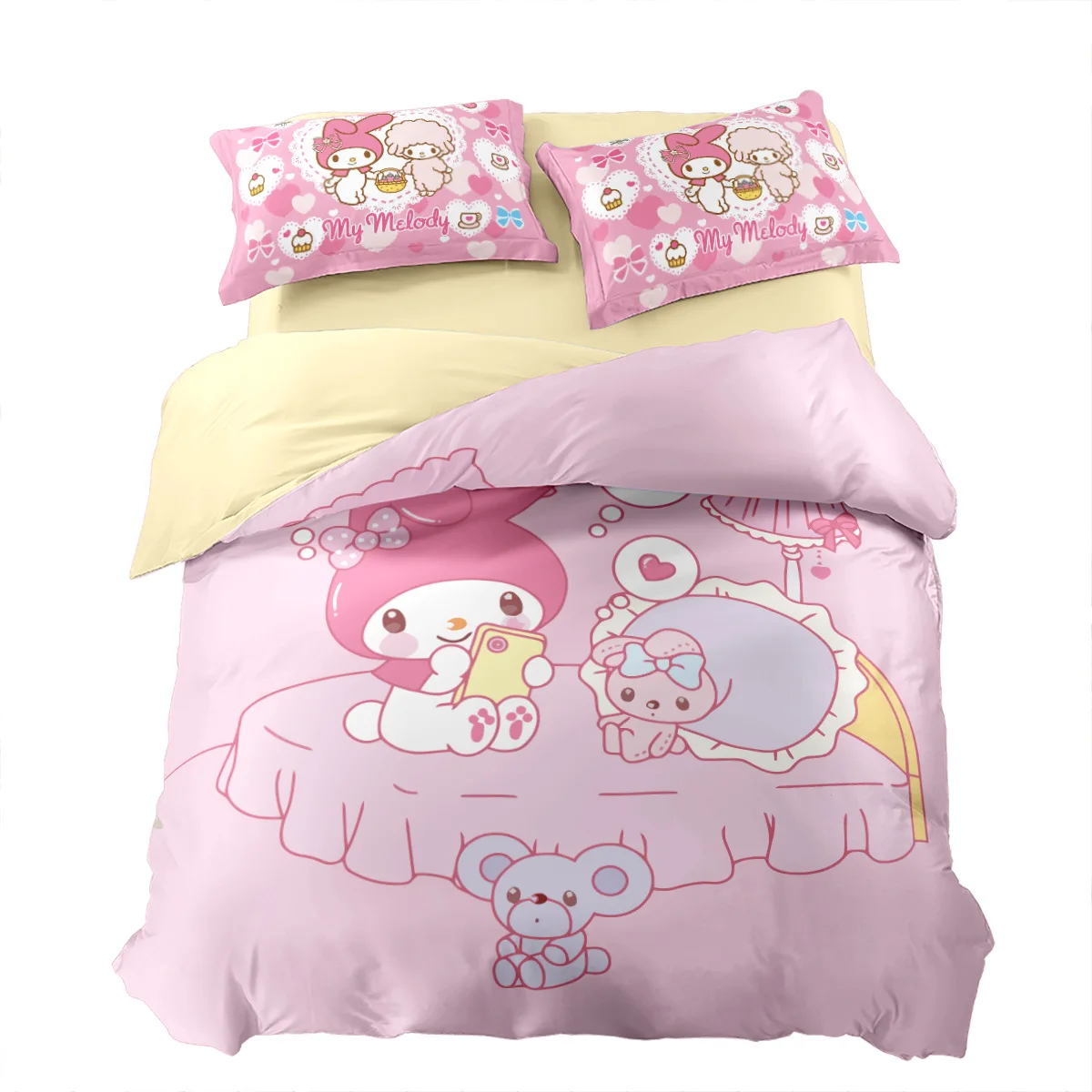

Sanrio My Melody Bedding Set Pure Cotton Quilt Cover Baby Pillowcase Sheets Winter Cartoon Coral Fleece Girl Comforter Duvet