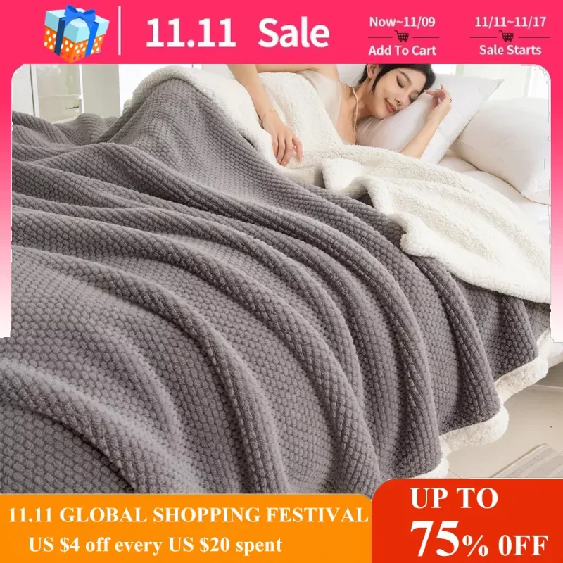 

Warm Fluffy Bed Blanket Soft Thick Throw Blankets Quilts Skin Friendly Office Nap Blanket Single Double Bed Sheet Comforter