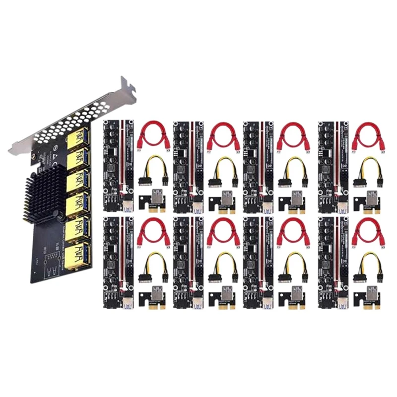 Умножитель PCI Express PCIE 1–6 портов USB 3.0 Hub 16X 8X 4X 1X VER011 PRO Удлинитель Riser для добычи BTC