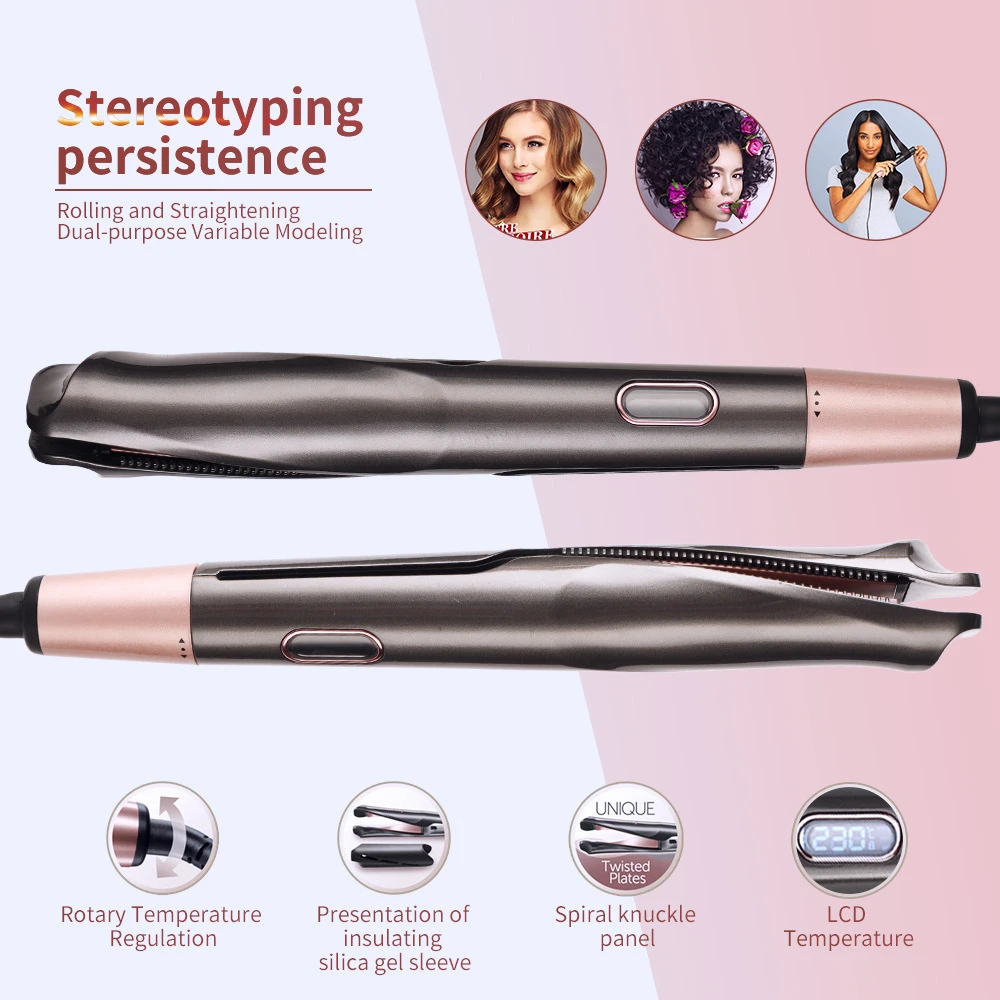 2 In 1 Hair Straightener Curling Iron Tourmaline Ceramic Plate Dual Voltage Flat Iron Professional Straightening Curling Perming