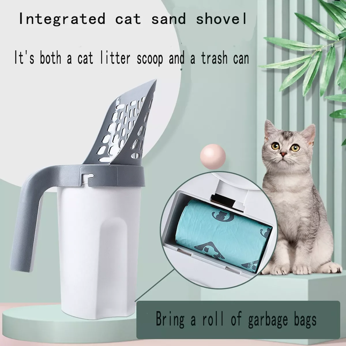

Large Capacity Cat Litter Shovel Portable Integrated Pet Poop Sifting With Garbage Bag Household Cat Poop Shovels Pet Supplies