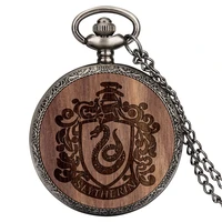 classical men women quartz pocket watch slim chain large wood chip snake walnut arabic numeral dial exquisite pendant souvenir