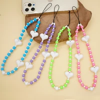 exquisite durable acrylic multiple color choices solid color heart beaded mobile phone chain anti lost women jewelry accessories