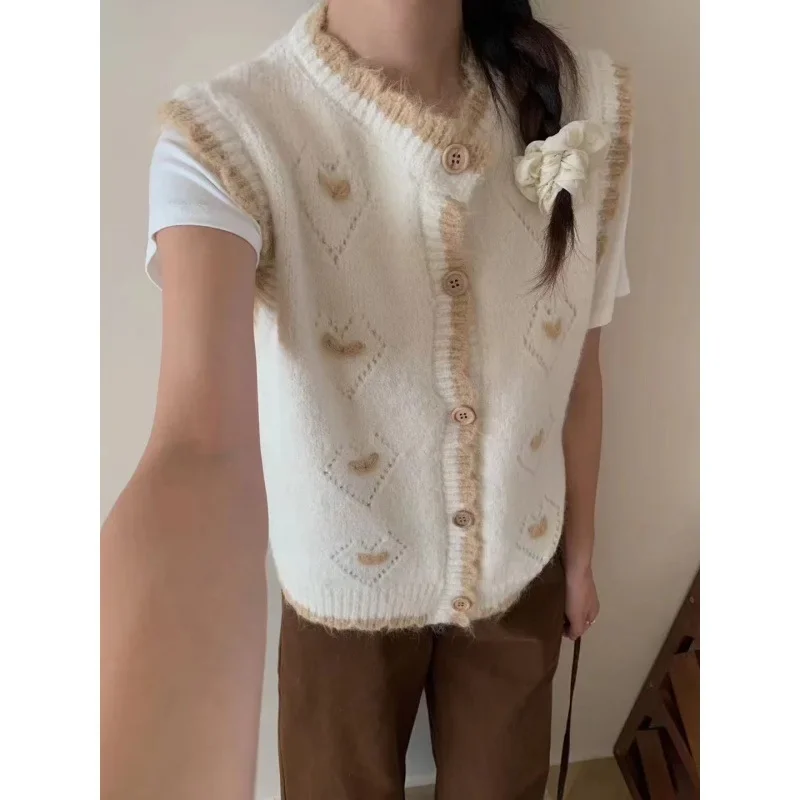 Women's Loose-fit Cardigan Round Neck Knit Vest Spring Autumn 2024 New Style Sweater Shoulder Fashionable Outer Wear |