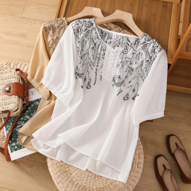 

Женская блузка в китайском стиле YCMYUNYAN, новинка, винтажная одежда с круглым вырезом, Свободный Топ с длинным рукавом, летние рубашки из хлопка и льна с вышивкой