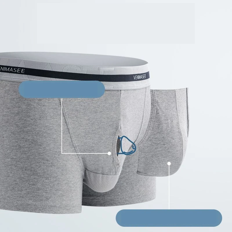 Man Foreskin Penis Hole Boxers Front Open Hole Bulge Dick U-Convex Underwear Double Layer Reduce Sensitivity Slip Panties Briefs