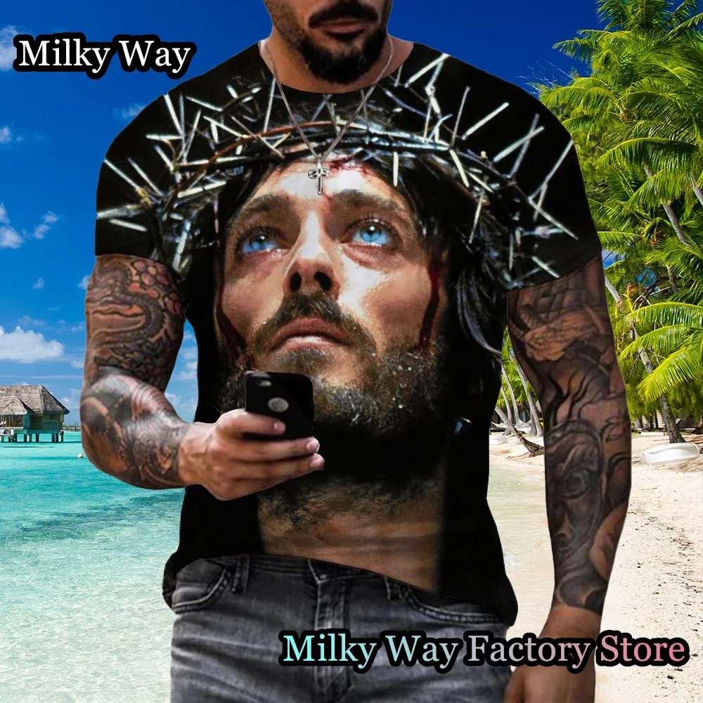 

Summer Men 3D Print Jesus Christ T-Shirts Fashion Casual Short Sleeve Cool T Shirt Harajuku Streetwear Oversized Tops Tees