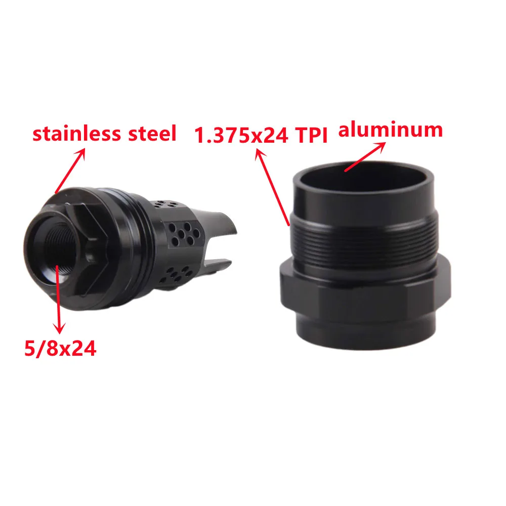 

1/2x28 5/8x24 black muzzle devices flash mounts with 1.375x24 TPI adapter for oil Solvent Filter Hybrid