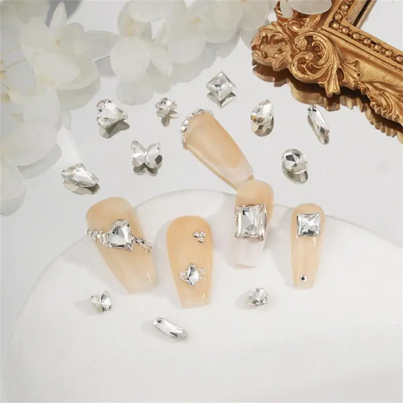 

Nail Decorations Clear Crysta Pointed Bottom Shaped Diamond Super Flash White Transparent Diamond Nail Art Accessories DIY