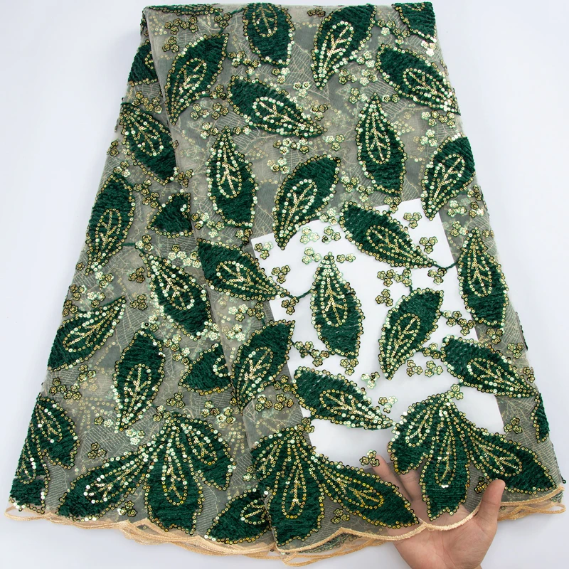 

Африканская бархатная кружевная ткань 2023, зеленая Тюлевая кружевная ткань с блестками, нигерийский Свадебный материал, кружевная ткань для вечернего платья A3165
