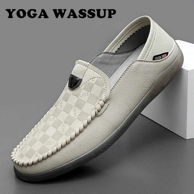 Мужские кожаные лоферы YOGA WASSUP роскошная брендовая Повседневная летняя обувь