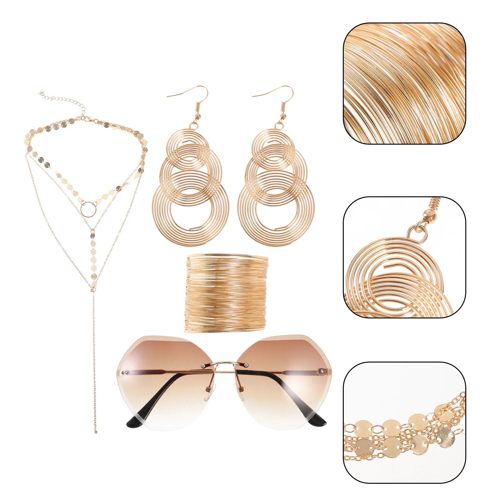 

Triple Swirl Earrings for Women 70s Accessories Party Rimless Sunglasses Prop Disco Jewelry Kit