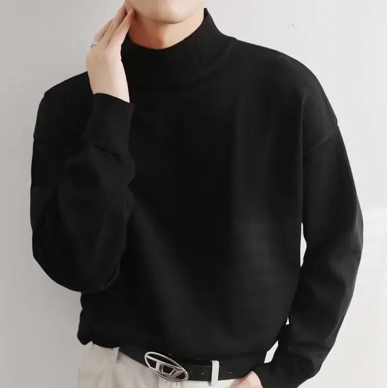 Осень/зима мужской свитер-поло/черепаха свободный крой повседневный однотонный